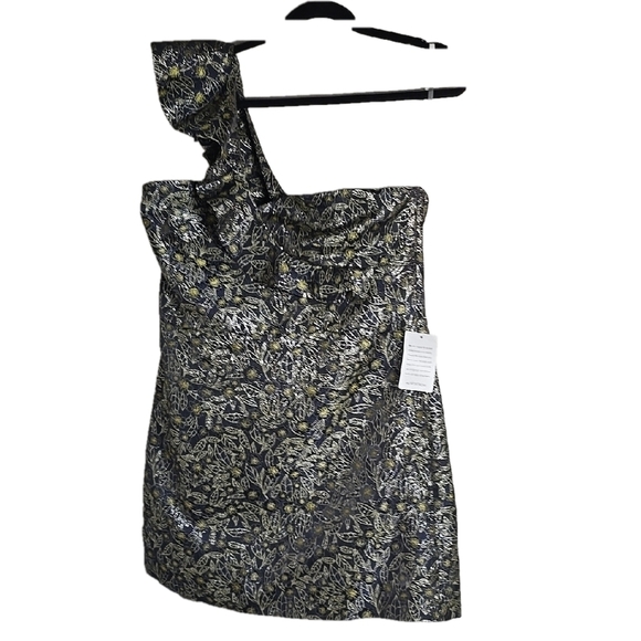 Monique Lhuillier Blue and Gold Sequin One Shoulder Cocktail Dress - Picture 6 of 11